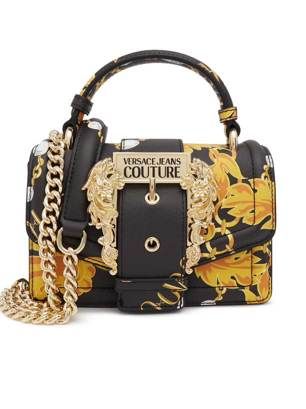Versace Jeans Couture Black & Gold Floral Mini Top-Handle Crossbody
